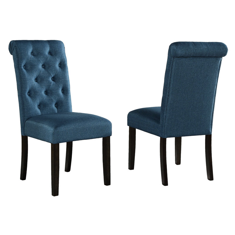 2 chaises de salle à manger en bois massif bleu - dossier haut, doux, siège capitonné, chaise 2, capitonnage élégant, revêtement, construction