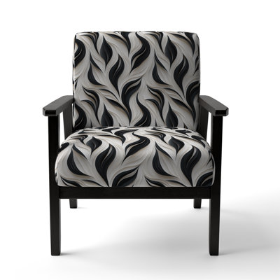 White And Black Minimalist Elegance - Upholstered Modern Arm Chair, Striped Pattern Accent Chair