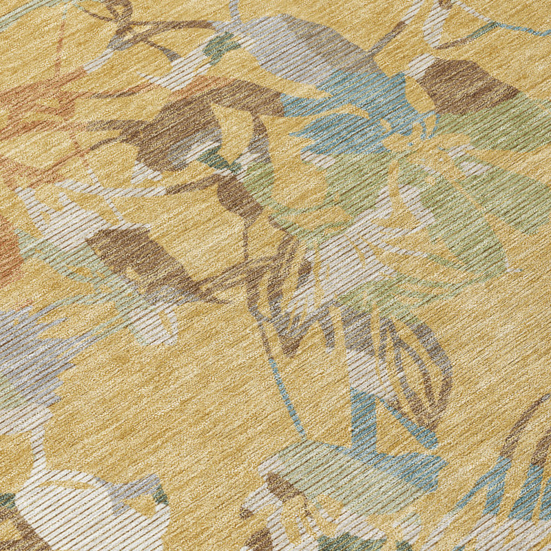 Tapis floral intérieur / extérieur lavable à la machine Chantille ACN3005, Doré, 10 pi x 14 pi