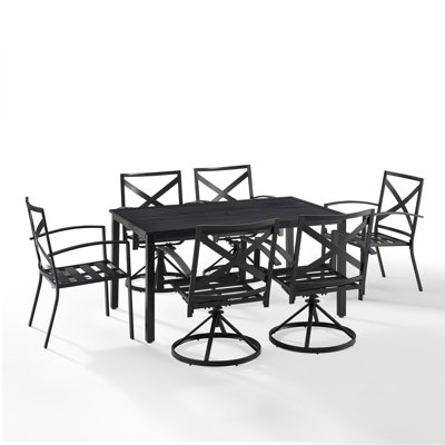 Halles 6 - Person Steel Patio Dining Set Umbrella Hole Included Rectangular Table with Cushions Included