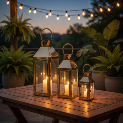Camille Metal Glass Lantern Candle Holder ( Set Of 3 )