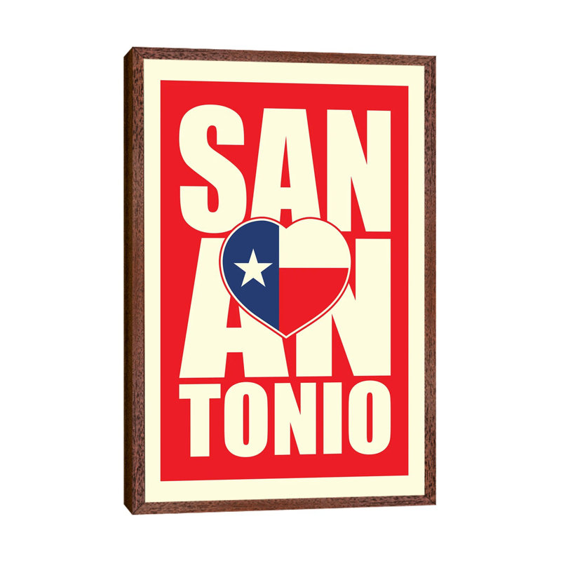San Antonio Typography Heart by Benton Park Prints - Print on Canvas, 152.5 cm H x 101.5 cm W, Classic Brown Wood Framed