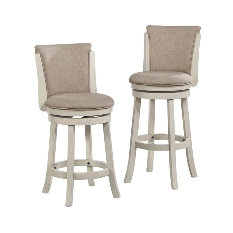 Upholstered Counter Stool with Solid Wood Frame, Counter Stool (24" Seat Height) , Beige Fabric/White Frame