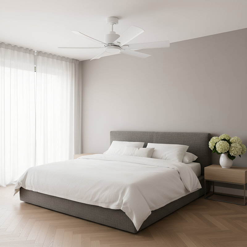 Ventilateur de plafond d'intérieur Teasley de Génération Lighting avec tige filetée, pales en ABS blanc mat et télécommande portable