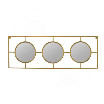 3 Mirror Piece Wall Mirror In Gold Rectangular Frame, Home Wall Decor For Bedroom Living Room, 43"X16"