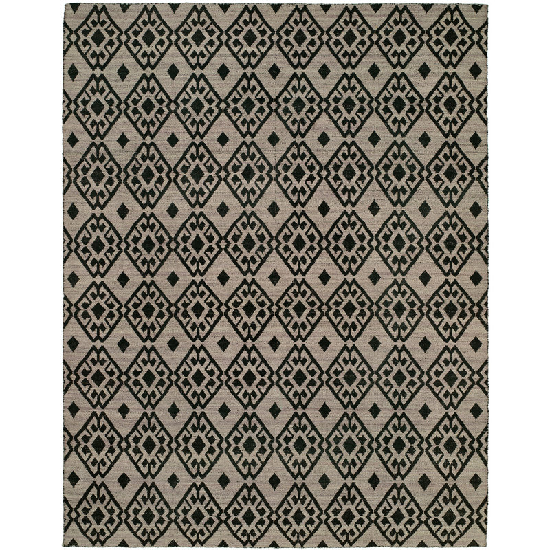 Wool Geometric Area Rug in Black/Lilac, Rectangle 8' x 10'