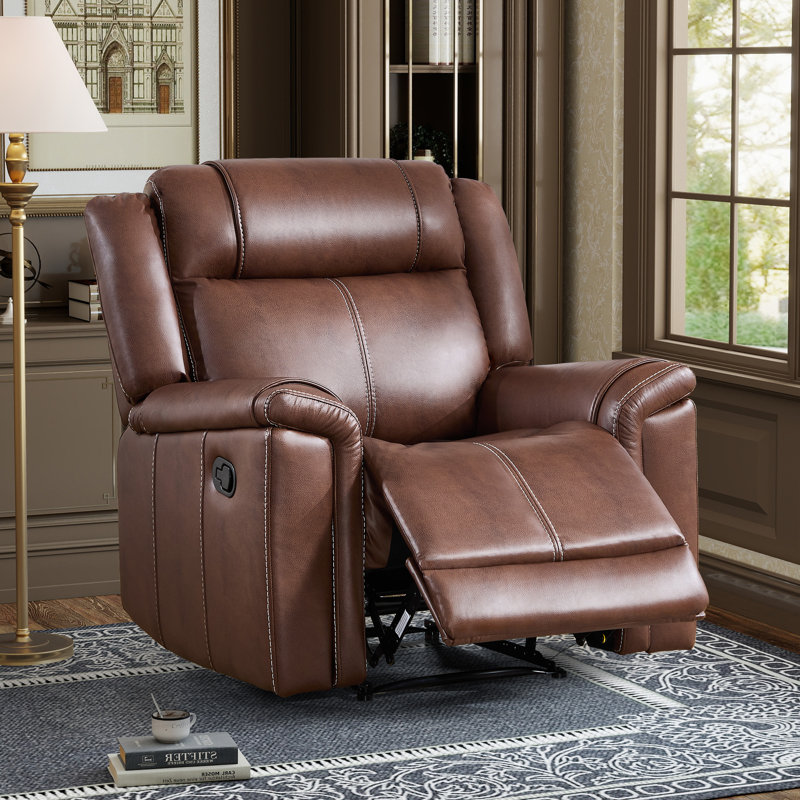 39'' Wide Contemporary and Breathable Faux Leather Manual Standard Recliner with Wide Backrest, Brown