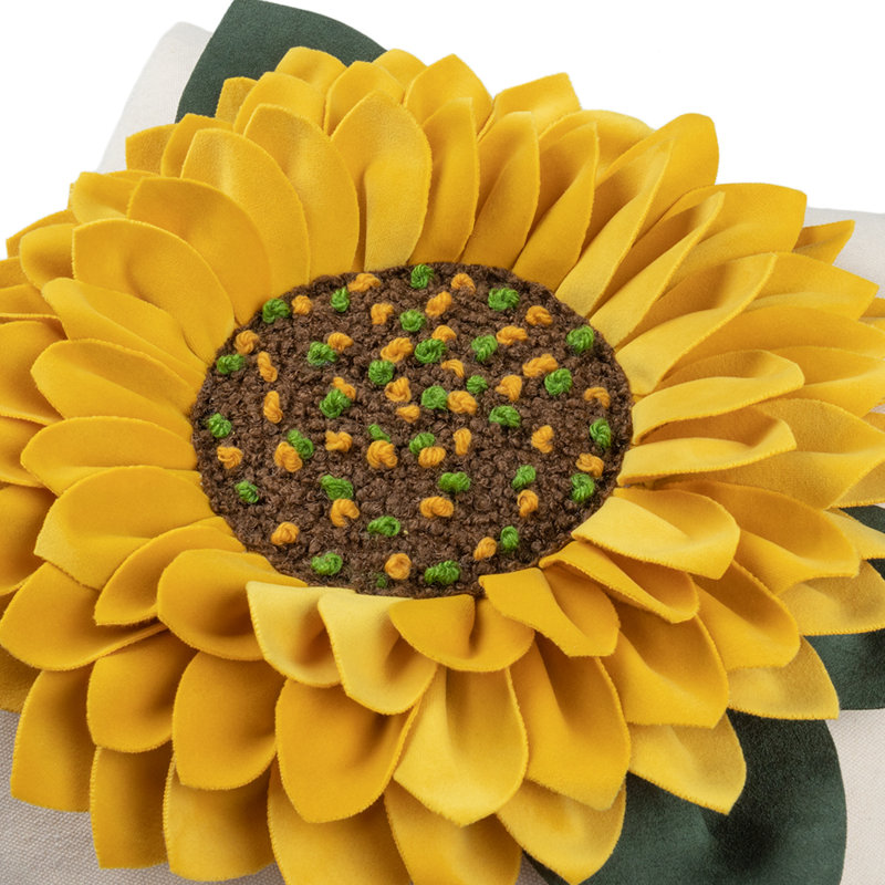 Housse de coussin décorative à motif de tournesol 3D faite à la main avec housse de coussin 18 x 18 po 