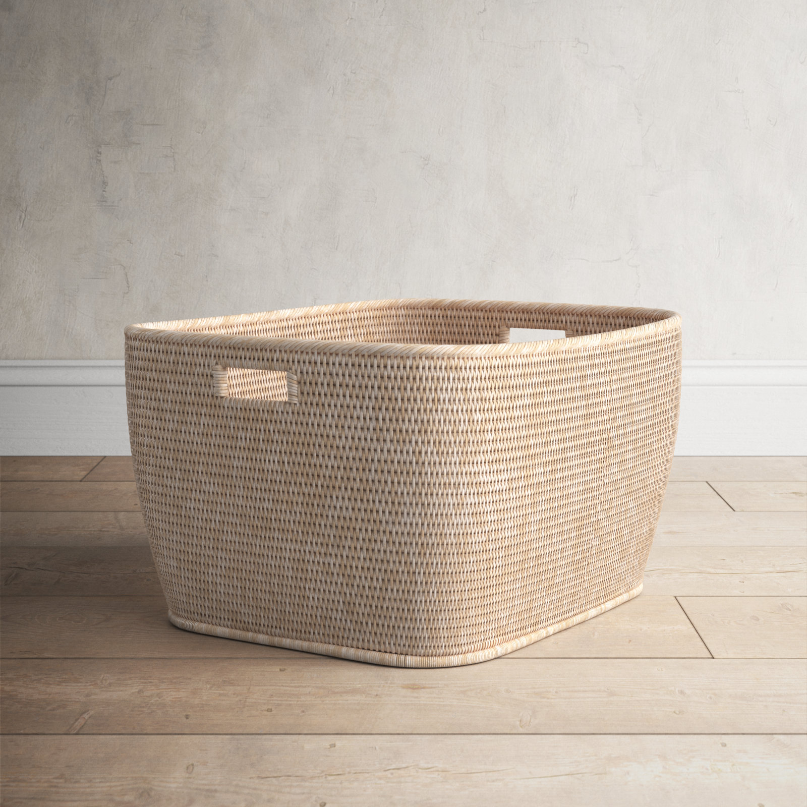 Handmade Rattan Storage Bin, 13" H x 20" W x 24" D, White Wash
