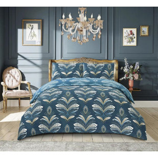 Duvet Cover Set with Pillowcases Cotton Rich Damask Pattern Bedding Soft Easy Care Wrinkle Resistant and Durable