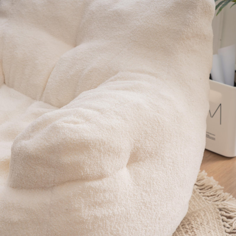 Aeri Compression Medium Adult Soft Teddy Fabric Bean Bag Chair With Foam Filled, Ivory Teddy
