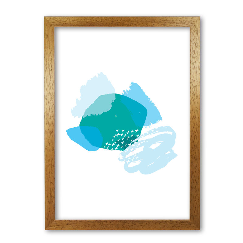 Blue And Teal Mismatch Abstract - Print, Honey Oak Frame, 60 cm H x 42 cm W x 5 cm D