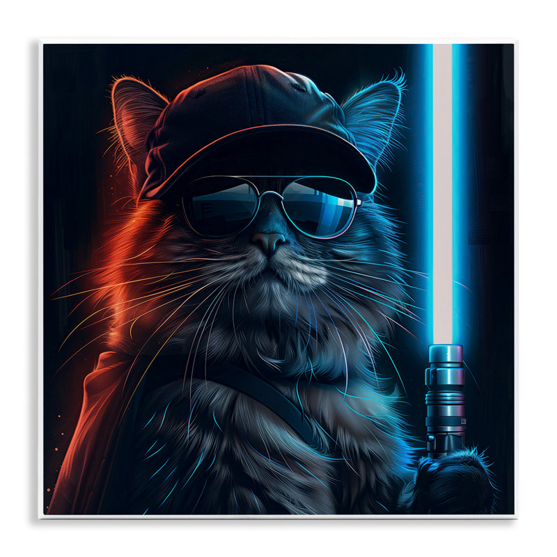  Sci-Fi Cat with Glowing Saber Wall Plaque Art by Jim Baldwin