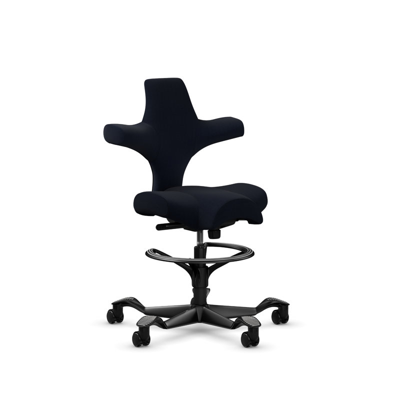 HÅG Capisco Adjustable Sit-to-Stand Height Chair with Footring, Black, Midnight Black 