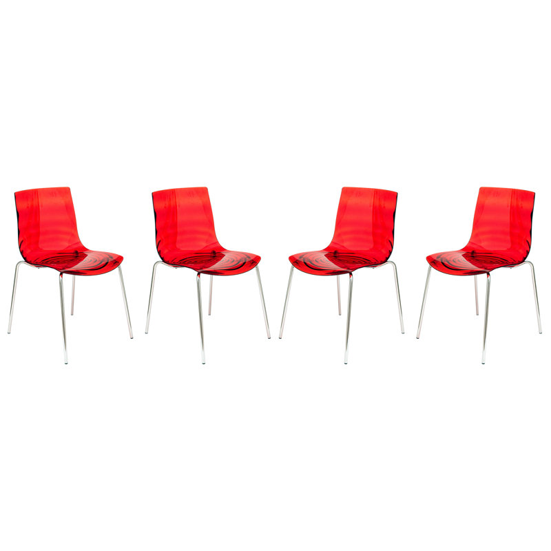 Chaise de salle à manger en acrylique transparent Clear Ghost, Rouge diaphane, Ensemble de 4