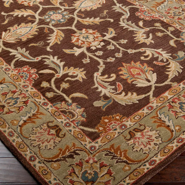 Tapis oriental brun foncé en laine touffeté à la main Waterston, Carré 9 pi 9 po