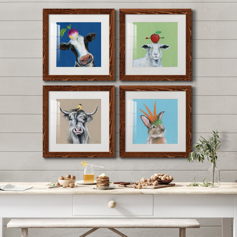 «Playful Nature», ensemble de 4 impressions sur toile encadrées, H 17 po x l 34 po x P 1,5 po, Cadre gris