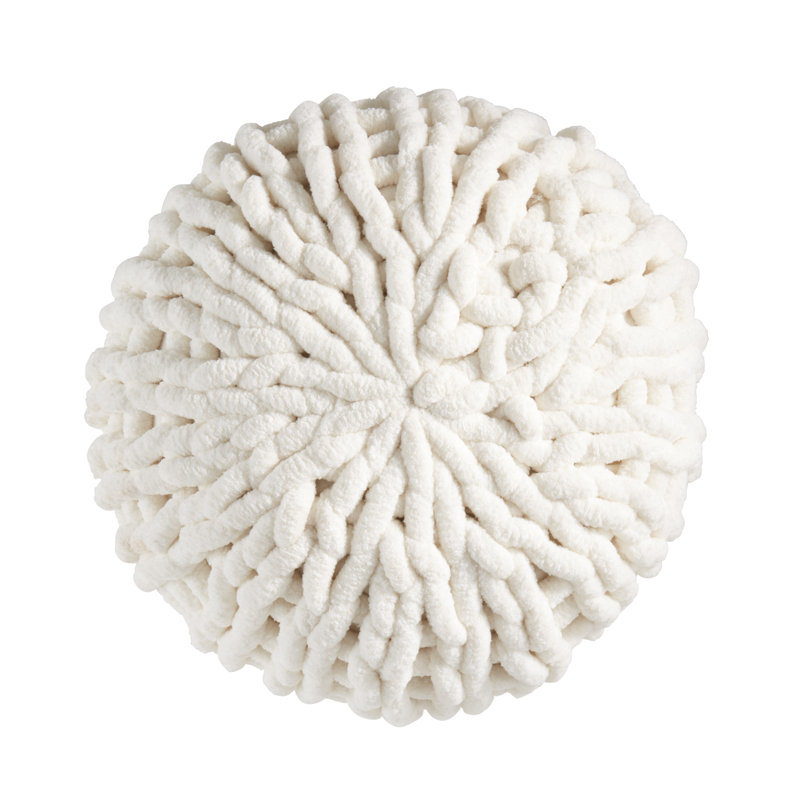 Off-White Chunky Knit Round Polyester Throw Pillow