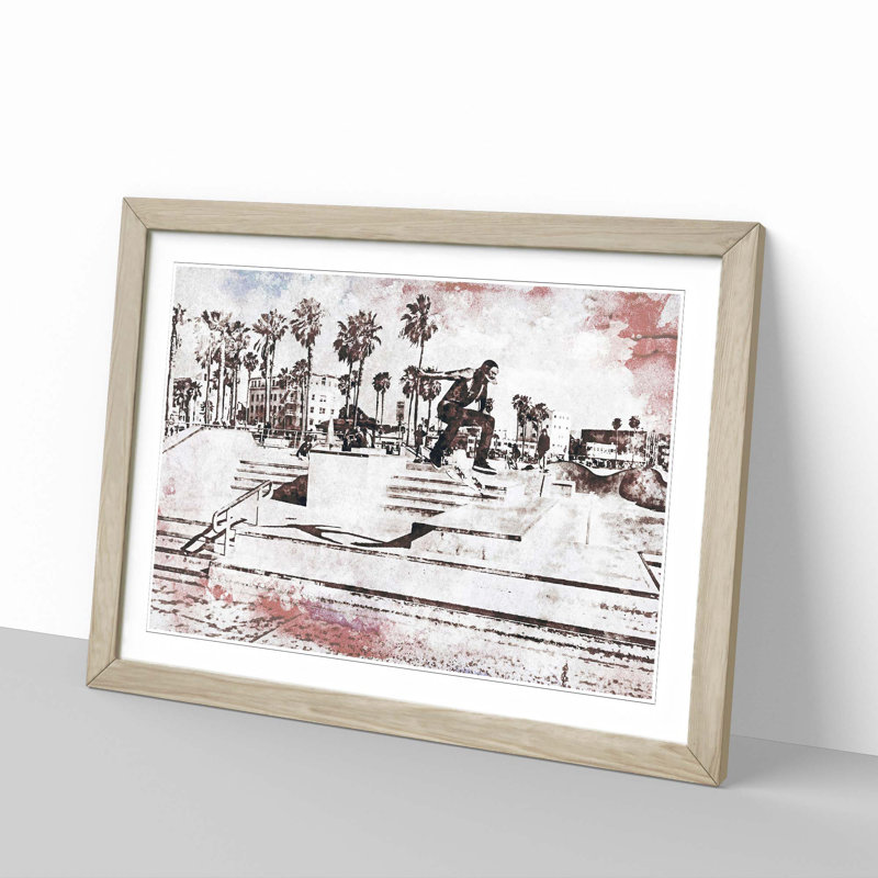 Tricks with the Skateboard in Abstract - Picture Frame Painting Print, Oak, 35cm H x 50cm W x 2cm D