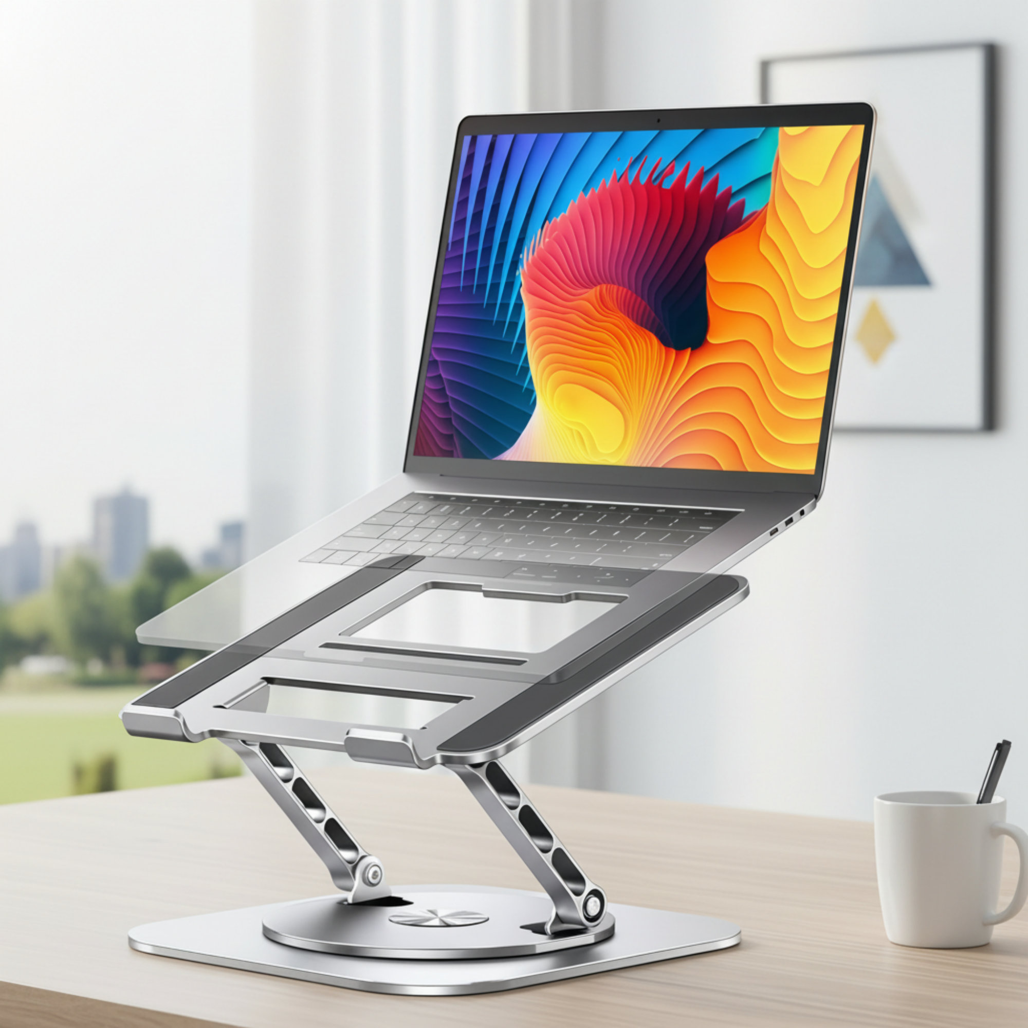 CHENGDULIDA 360° Rotating Laptop Raise Stand, Ergonomically Adjustable ...