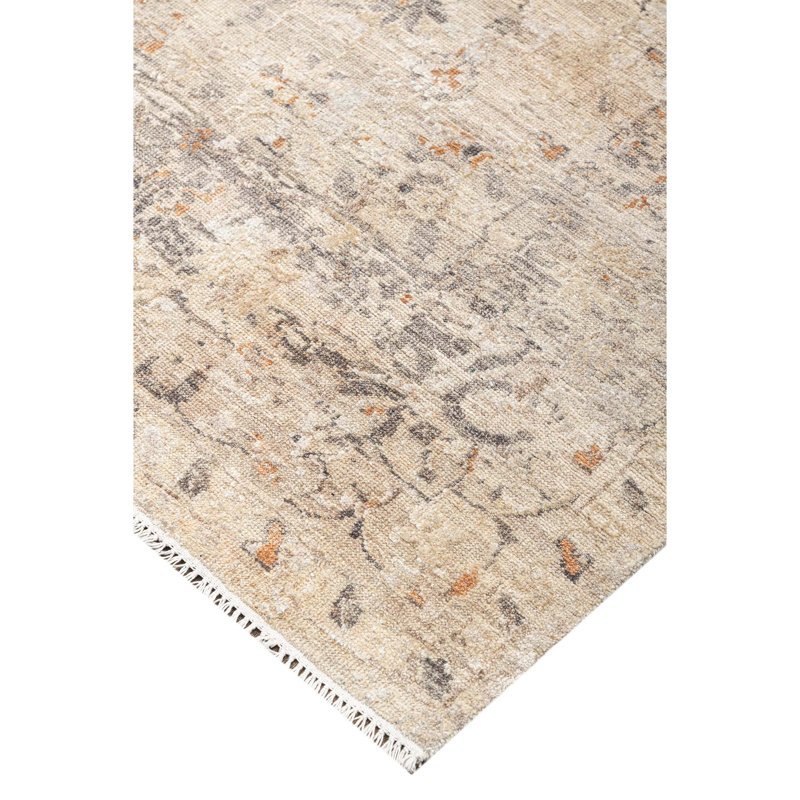 Hand Knotted Oriental Area Rug in Ivory/Gray/Orange, Rectangle 5' x 8'