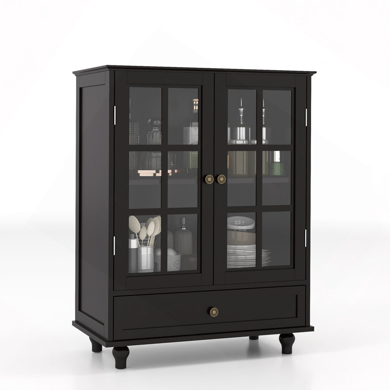 Buffet avec portes à double vitrage et tiroir, armoire de rangement moderne en bois pour le salon, le vestibule et le vestibule