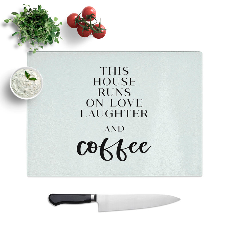 Love Laughter and Coffee Typography Chopping Board, 20cm W x 28.5cm L