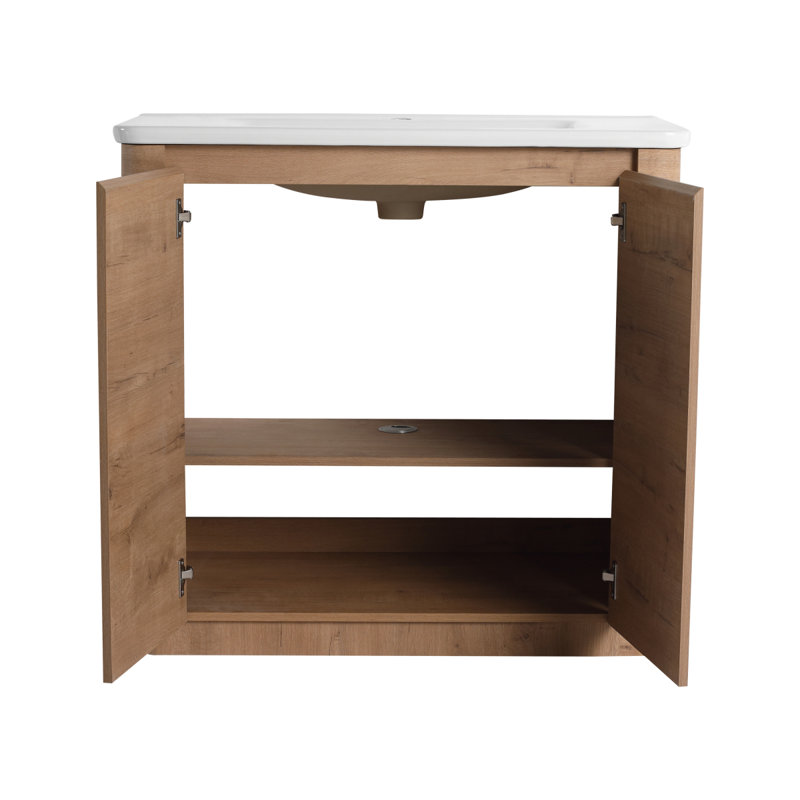 36'' Freestanding Bathroom Vanity With Ceramic Sink & 2-Soft-Close Door And Storage Rack , KD-Packing, Plywood
