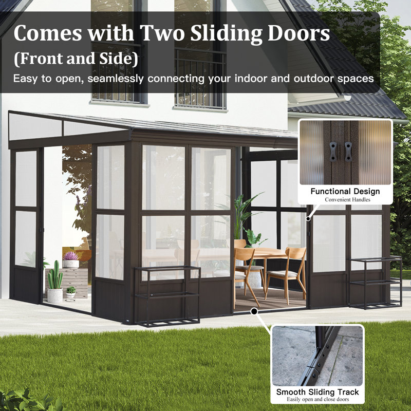 Aluminum Patio Gazebo Wall-Mounted Solarium, 97.32" H x 144" W x 120" D