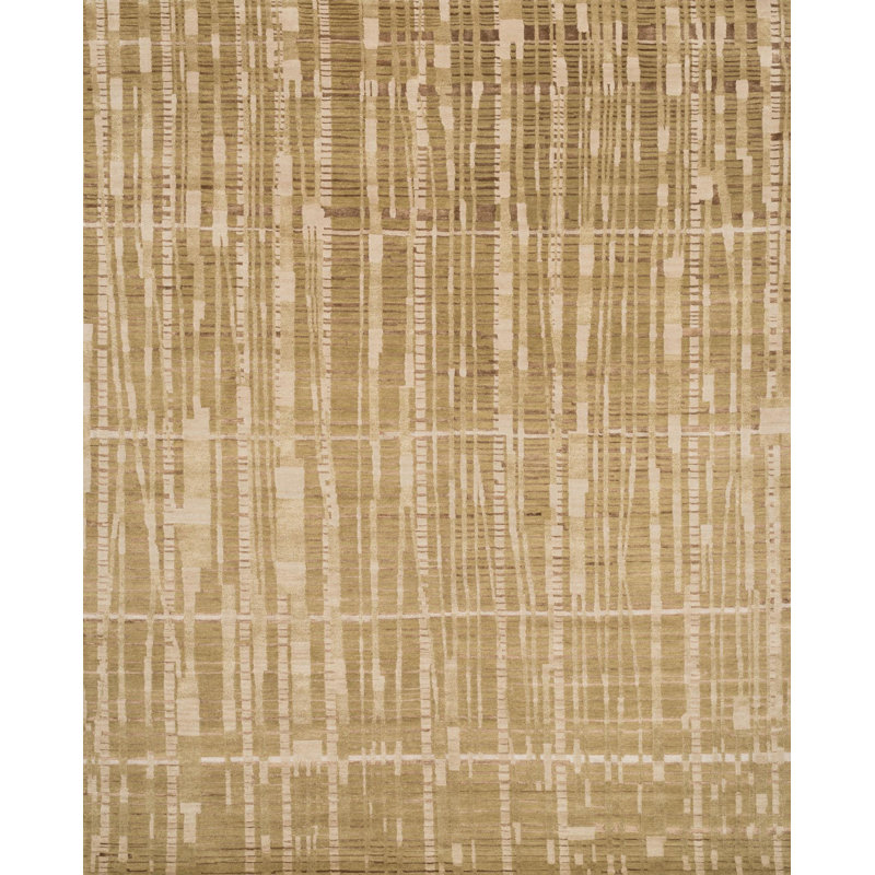 Tapis ambre / brun noué à la main à motif abstrait Hermitage, Rectangle 8 pi 6 po x 11 pi 6 po