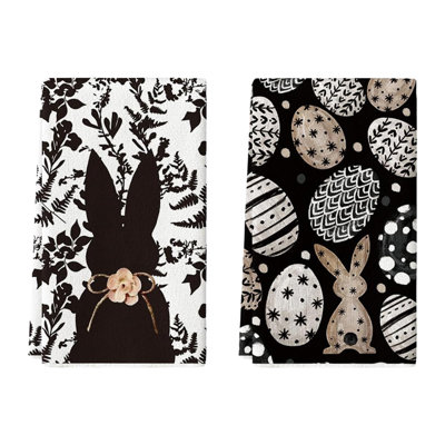 Ensemble de 2 serviettes de cuisine en forme de lapin noir de Pâques