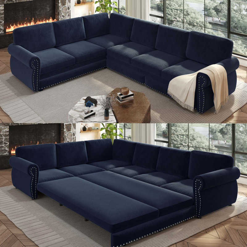 Upholstered 118 " Chenille L-Shaped Sofa Bed