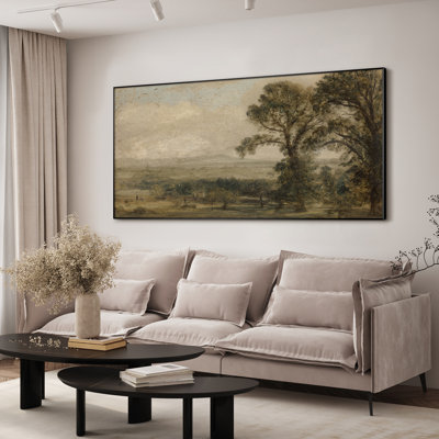 Extra Large Wall Art Fabric Print - Vintage Landscape Classic Countryside Trees and Field Rustic for Artwork Decor for Living Room or Bedroom - "Frame Assembly Required (Unfinished Frame)"