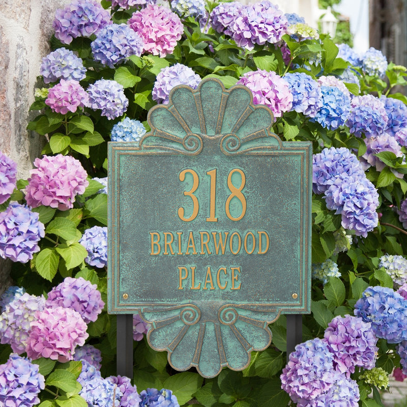 Signature Series 3-Line Lawn Address Sign, Verdigris, Bronze, Yes
