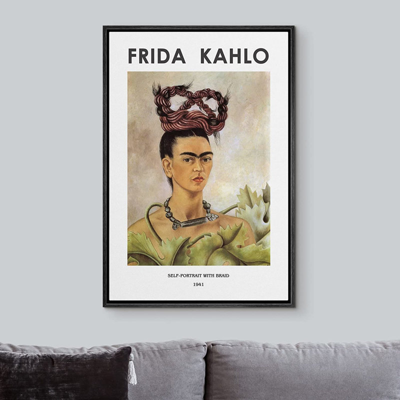 "IDÉE4WALL", reproduction d'art sur toile, autoportrait avec tresse par Frida Kahlo, H 24 po x l 16 po, Noir