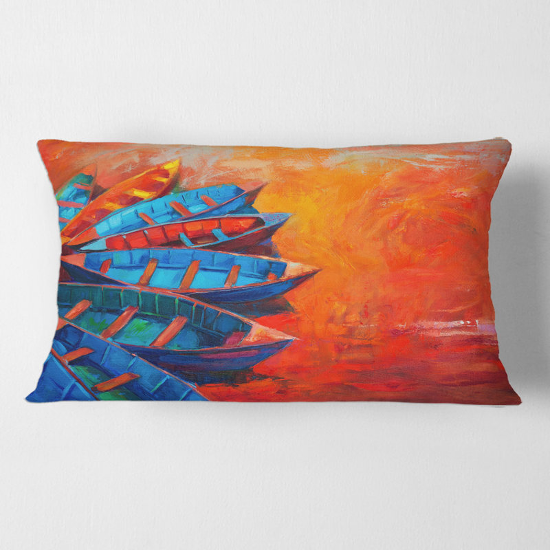 Coussins et housse de coussin rectangulaire «Bateaux qui se reposent sur l'eau pendant un coucher de soleil chaud»