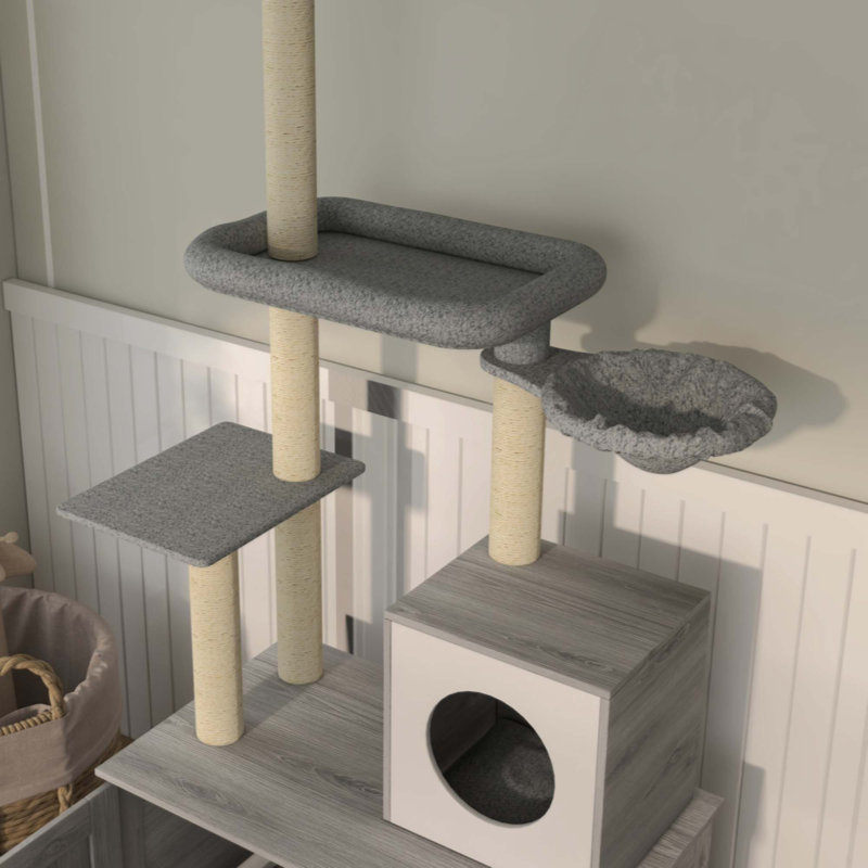Gray Sisal 2-in-1 Cat Tree with Litter Box Enclosure