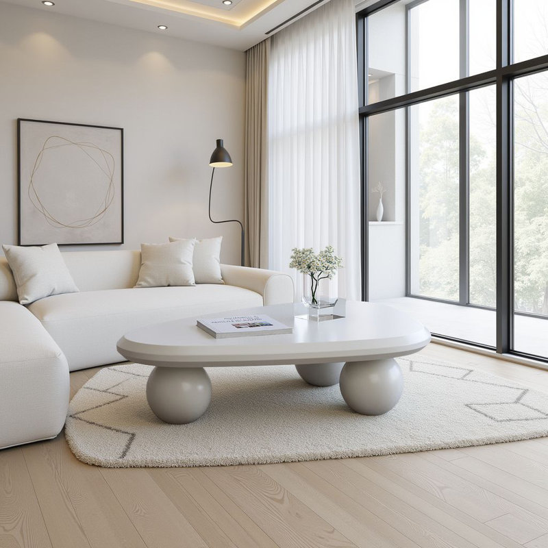 39" Cloud Coffee Table - Teardrop Wooden Table with 3 Ball Legs (Modern Accent Table for Small Living Rooms)