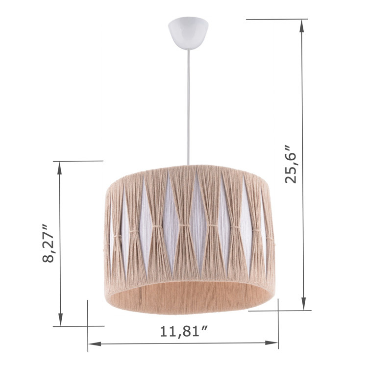 Lustre cylindrique ajustable en métal avec capuchon en jute