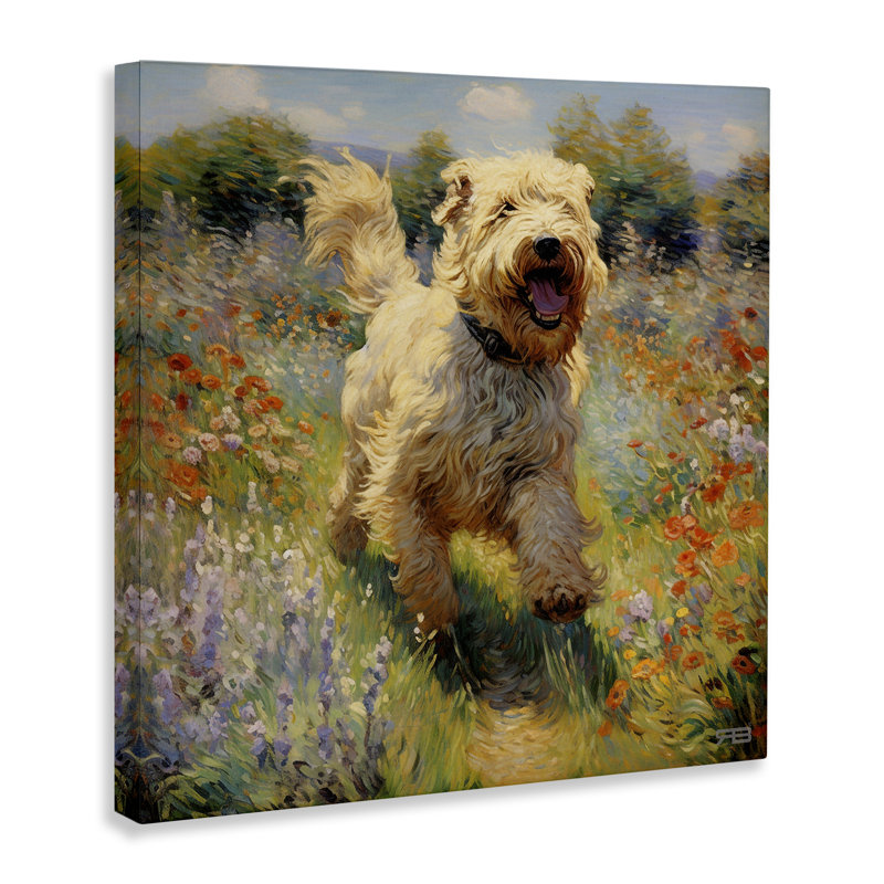 Art mural heureux, "Terrier heureux" par Roozbeh Bahramali, H 36 po x l 36 po