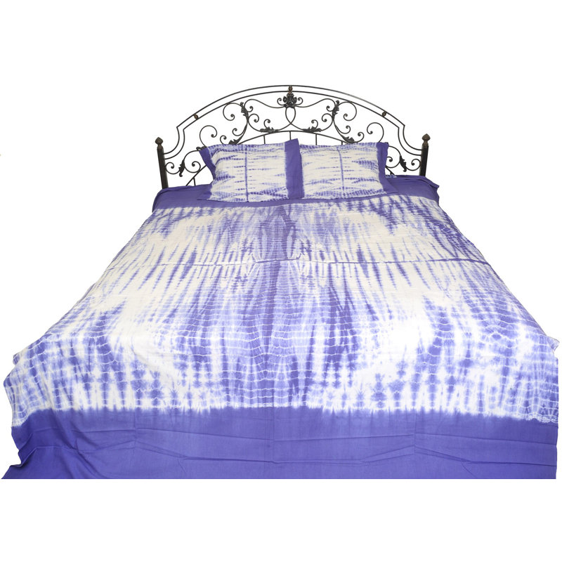 Ensemble de draps en coton blanc et bleu Batik - Couvre-lit Rajasthani teint à la main avec housses de literie