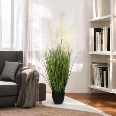 Artificial Feather Reed Grass In Pot For Indoor Outdoor Decoration