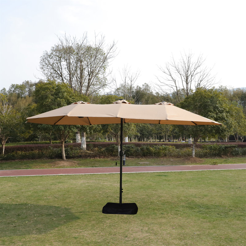 Grand parasol rectangulaire double 15 x 9 pi pour terrasse avec lumière et base - taupe, Taupe