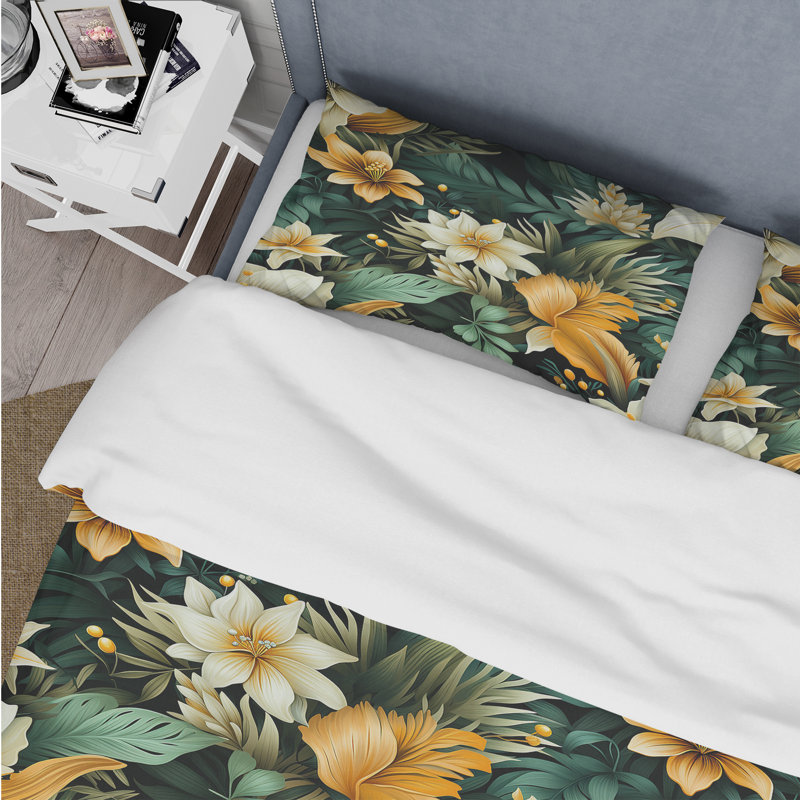 Ensemble de housse de couette Tropical Greens Warm Earth Tones V, Housse de couette pour très grand lit et 2 très
