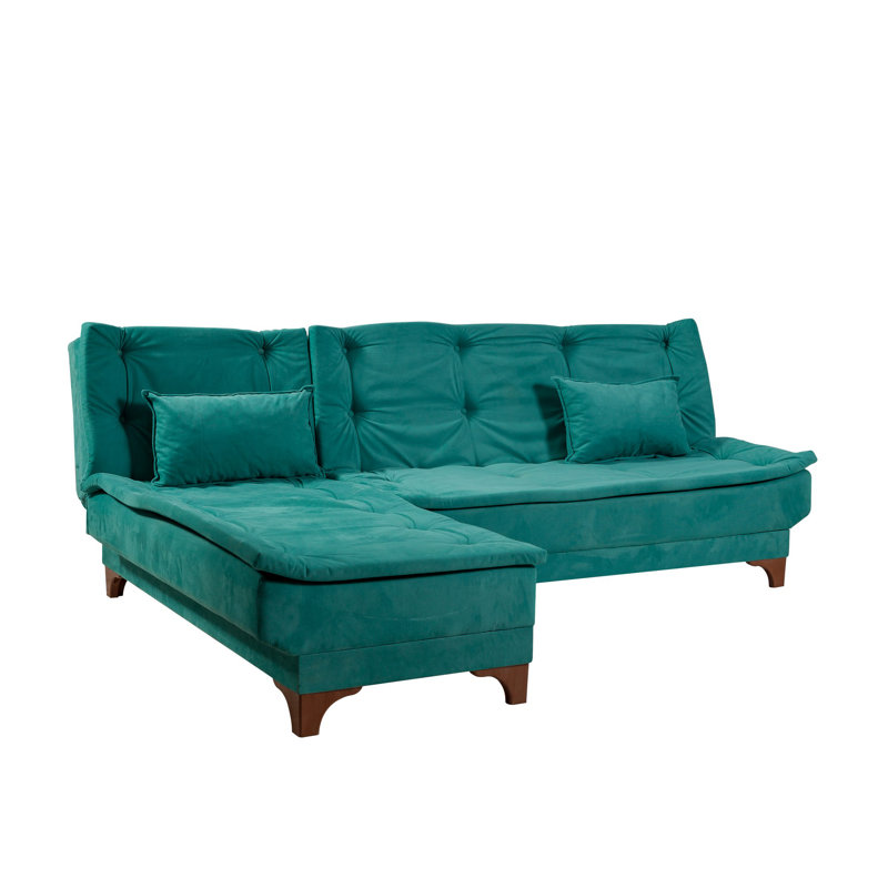 Corner Sofa-Bed, Green Polyester Blend