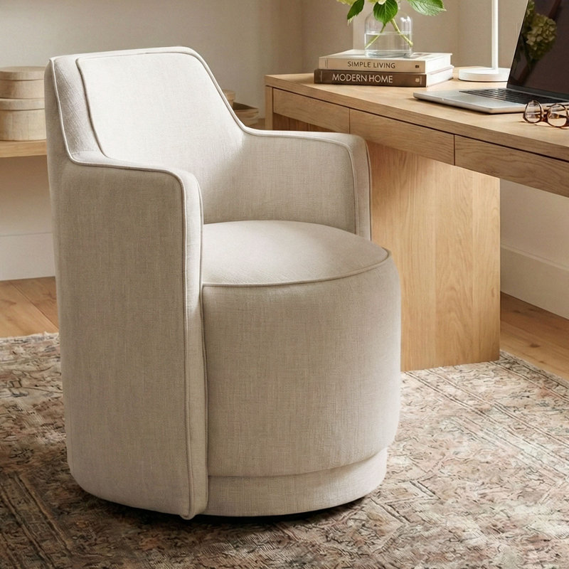 Fauteuil de bureau pivotant rembourré en tissu entièrement assemblé, Beige