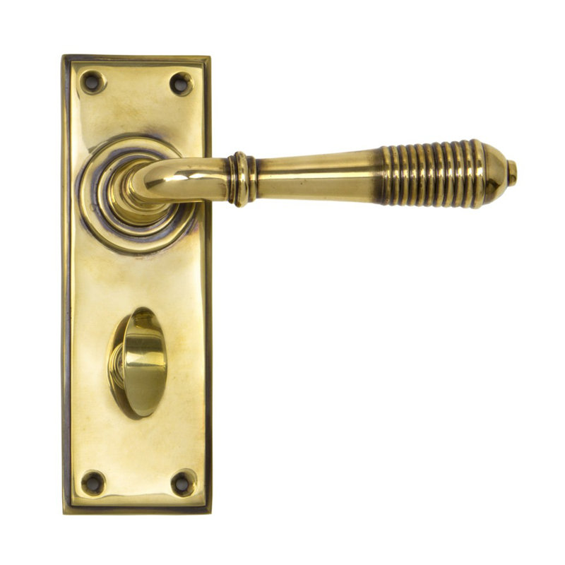 Reeded Bathroom Door Handle Kit, Aged Brass