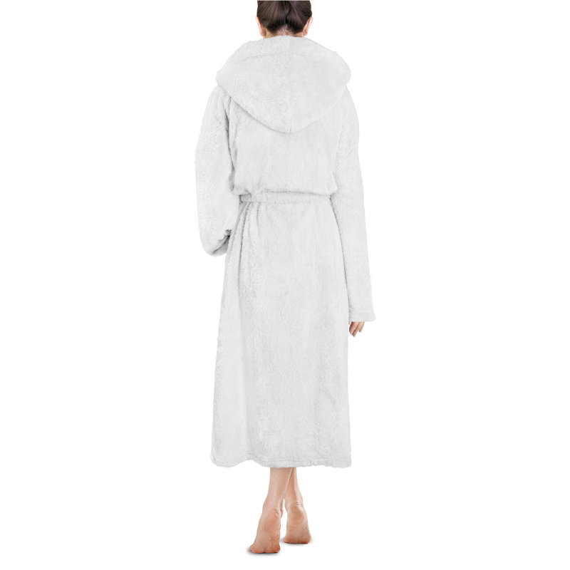 Peignoir 100% molletonné en microfibre de polyester de qualité supérieure avec poches et capuche, TG, Blanc