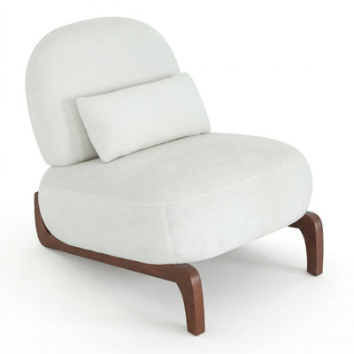Alvera Upholstered Armless Lounge Chair With Solid Wood Base And Accent Pillow