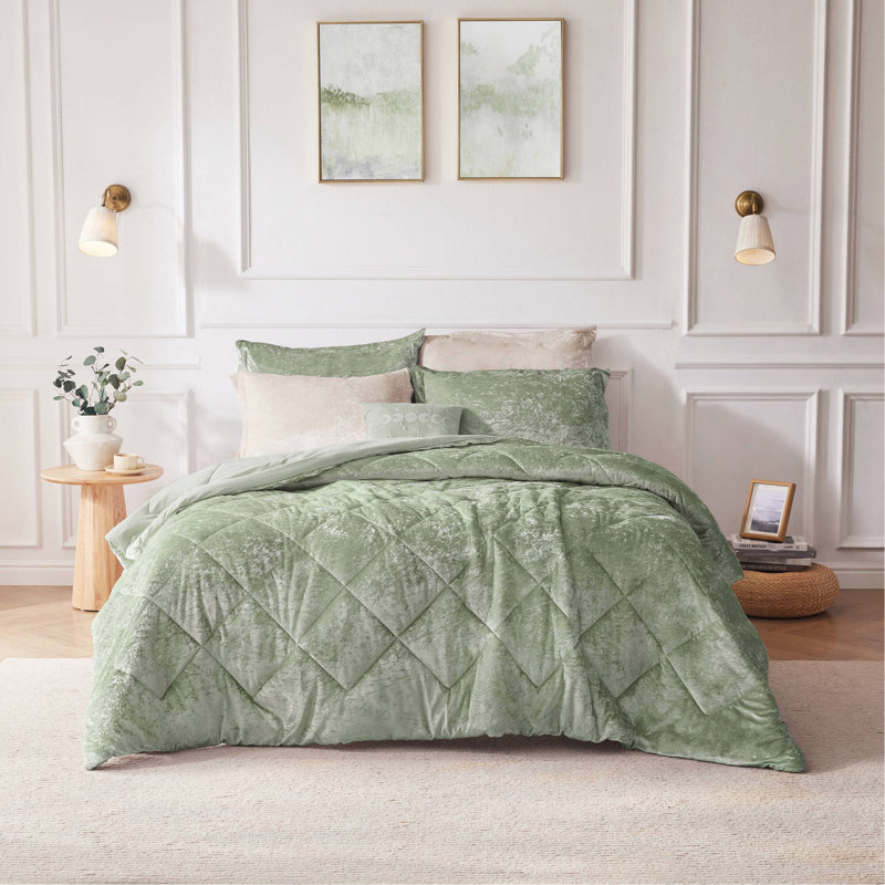 Ensemble de housse de couette en velours 3 pièces avec coussin décoratif vert